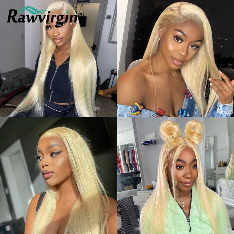 Rawvirgin-Perruque de cheveux humains blonde droite pour femmes noires, perruques de dentelle pré-plumées, dentelle transparente HD, longue, 13x4