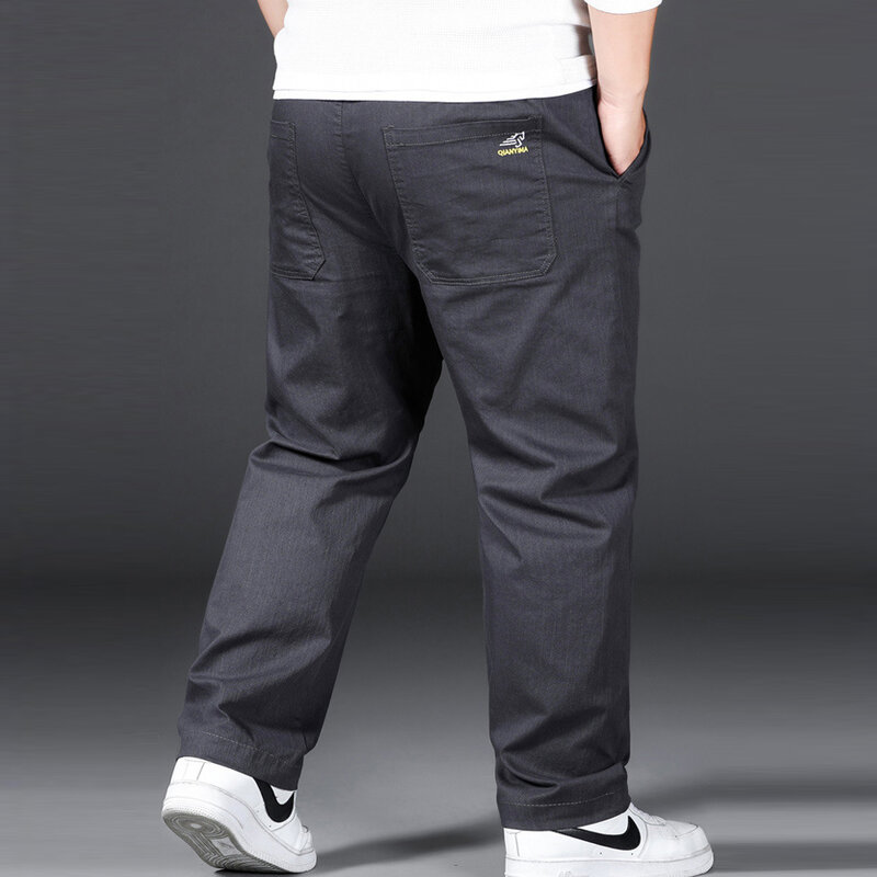 Plus rozmiar 12XL spodnie męskie spodnie typu Casual elastyczne w talii proste spodnie męskie modne Grey czarne spodnie duży rozmiar 10XL 12XL