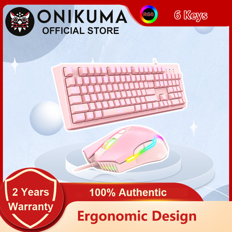 ONIKUMA G25 новая 2D Милая стильная Проводная розовая эргономичная игровая клавиатура и мышь для ПК, ноутбука, планшета