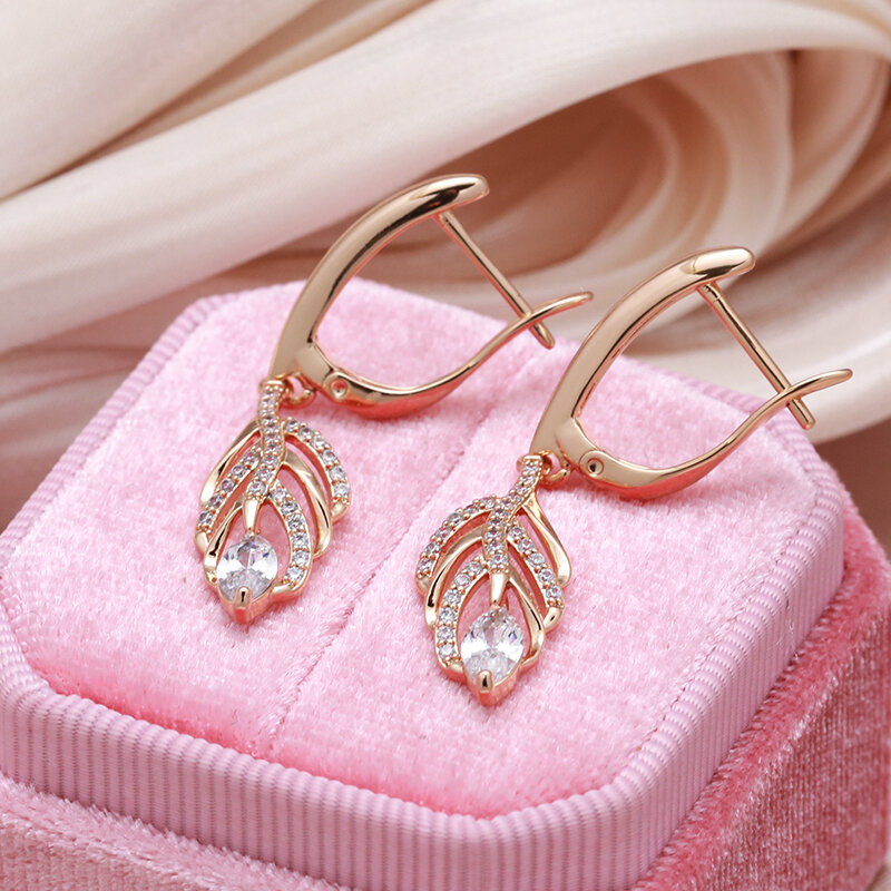 Scoujyo Perancang Mewah Rumbai 585 Anting Menjuntai Emas untuk Wanita Mode Perhiasan 2021 Zirkon Alami Anting Kristal Antik