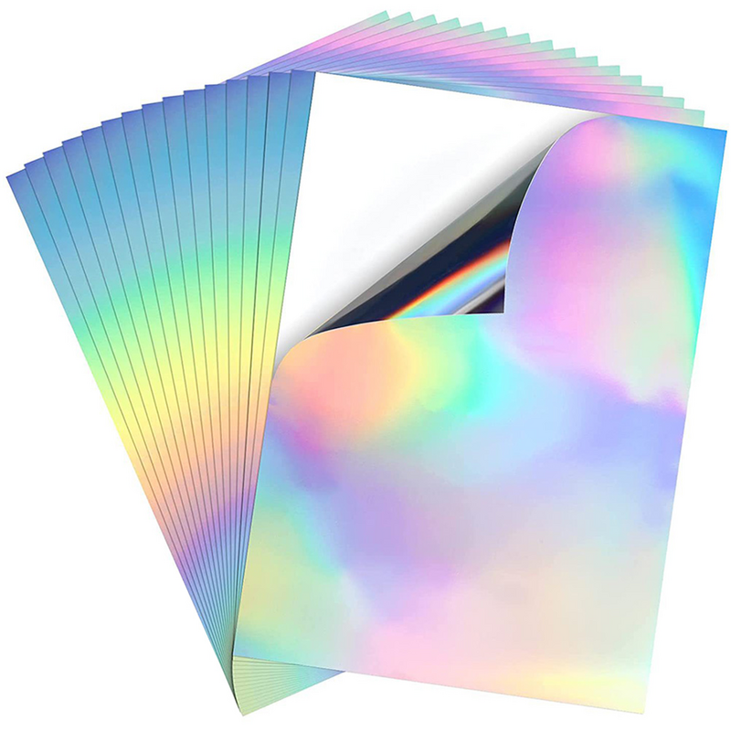 Adesivos para Impressão Multiusos para DIY, Decalques De Copo De Papel, Holográficos, A4, 20 Folhas