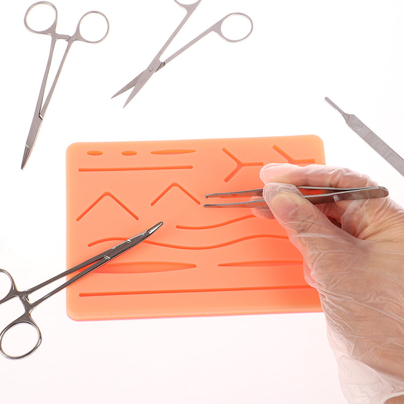 Pele ferida prática almofada kit de treinamento de sutura cirurgia sutiã conjunto costuras rosca cirúrgica agulhas tesoura sutura material cirurgião kit