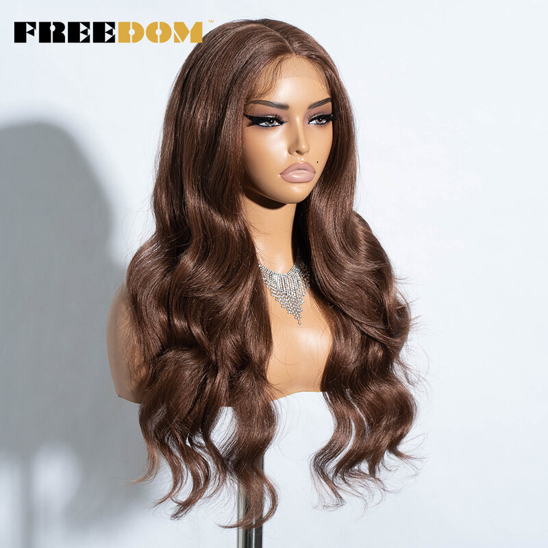 FREEDOM-Peluca de cabello sintético para mujer, postizo de encaje Frontal rubio miel, 26 pulgadas, 13x4x1, resaltado marrón degradado, Cosplay