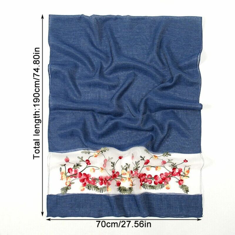 Embroidery Flower Women Scarf Elegant Lightweight Thin Yarn Spring Shawl Colorful Long Sunscreen Scarf