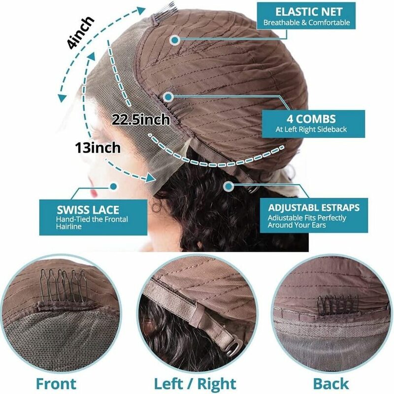 Peluca de cabello humano rizado con encaje frontal para mujer, pelo brasileño 100% natural, color negro, 30 pulgadas, 13x6 hd