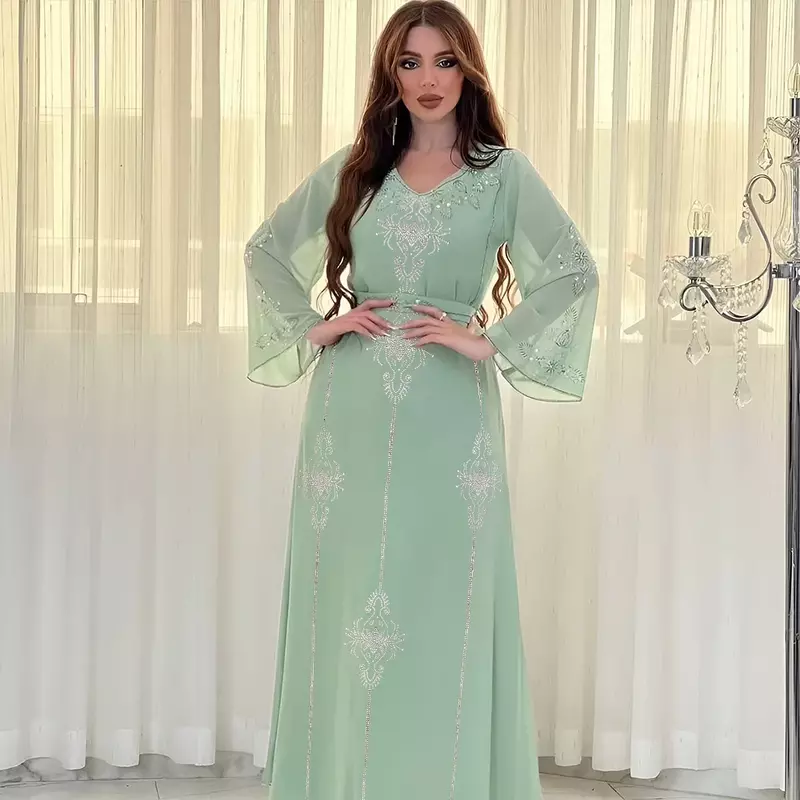 Gaun wanita Muslim elegan Kaftan Eid gaun malam panjang Turki Abaya Dubai pesta Ramadan gaun elegan Muslim