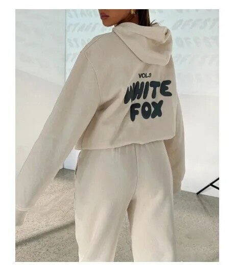 Women's WHITE FOX two-piece hooded sportswear set, hooded sweatshirt, sports pants, jogging pants, printed letters, spring 2024
