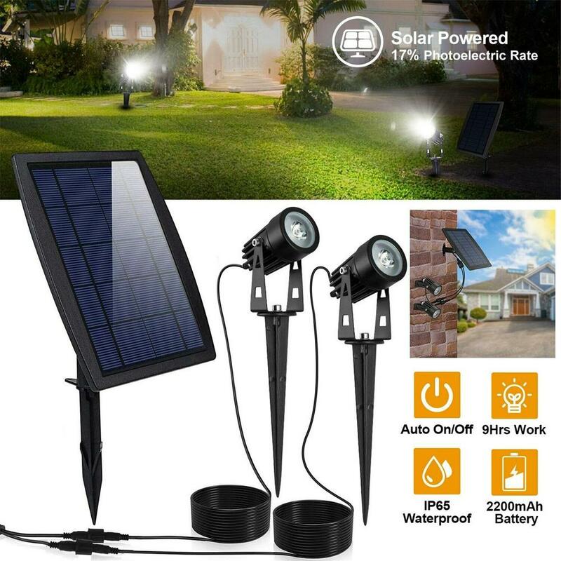 Led Twin Solar Spot Lights 1000lm Ip65 Waterproof Super Bright Automatic On Off Landscape Lighting Lamp