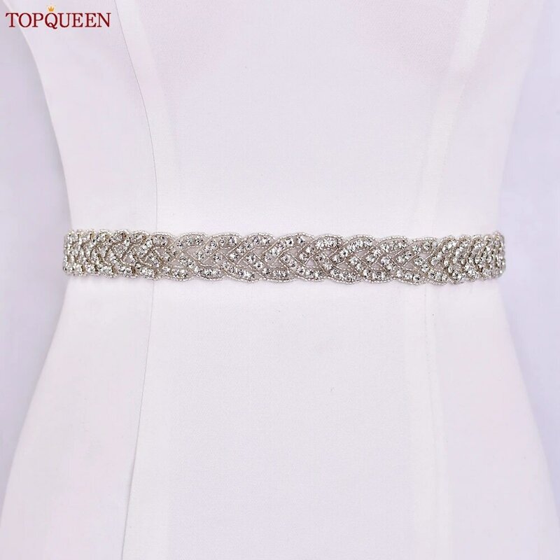 TOPQUEEN Luxury Wedding Bridal Sash Ribbon cinture di strass scintillanti per abito formale Plus Size Diamond Belt Sash Applique S216