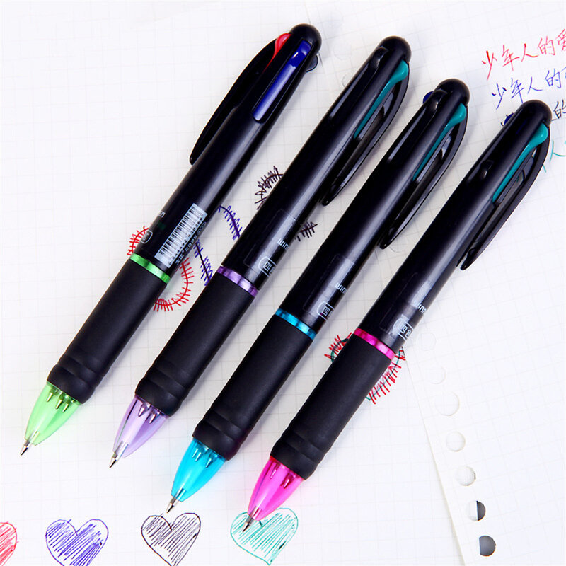 4 في 1 متعدد الألوان القلم الإبداعية قلم حبر جاف ملون قابل للسحب أقلام الرسم حساب اليد الكتابة القلم ماركر 0.7 مللي متر