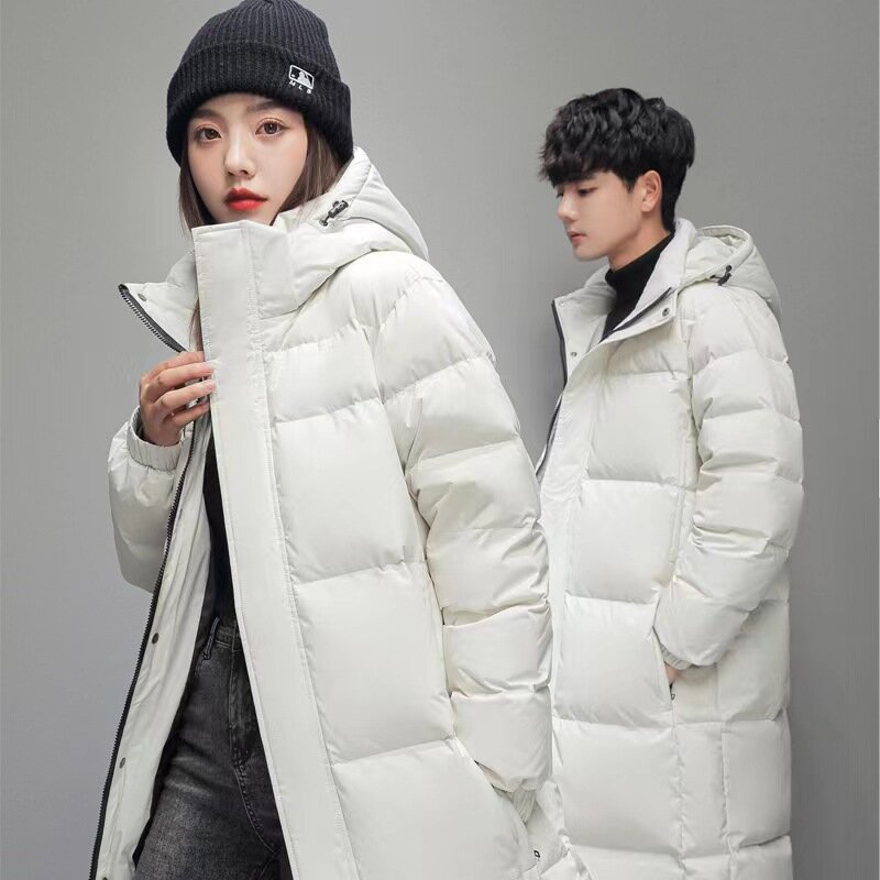 Combinaison de duvet au genou épaissie pour hommes et femmes, duvet de canard blanc, veste matelassurera à capuche, JK-968 d'hiver chaud unisexe