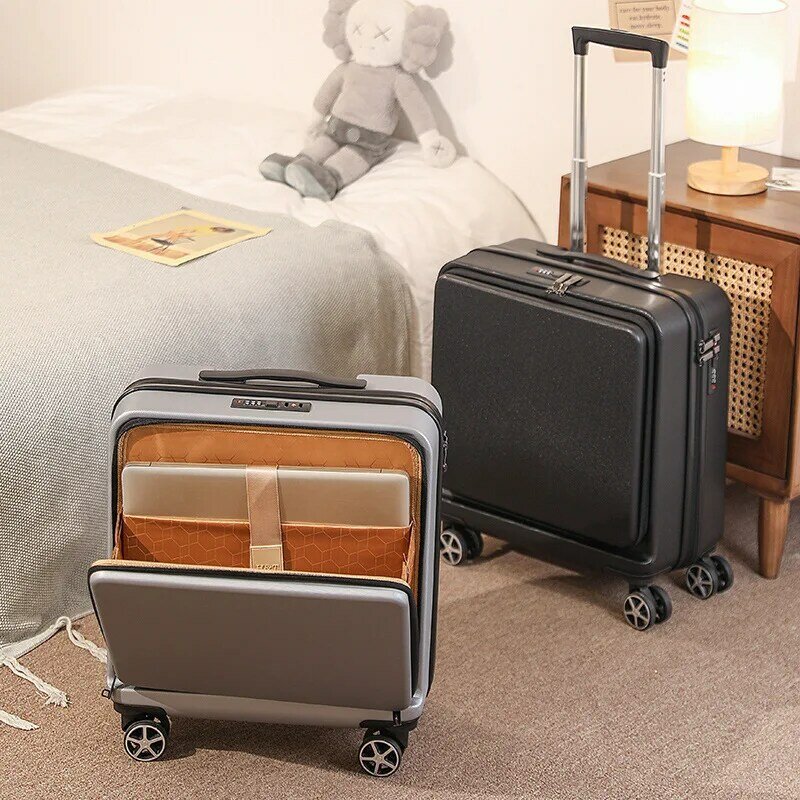 18 дюймовый чемодан для ручной клади с колесами, на молнии, с комбинированным замком, сумка для багажа, Модный деловой легкий чемодан из АБС