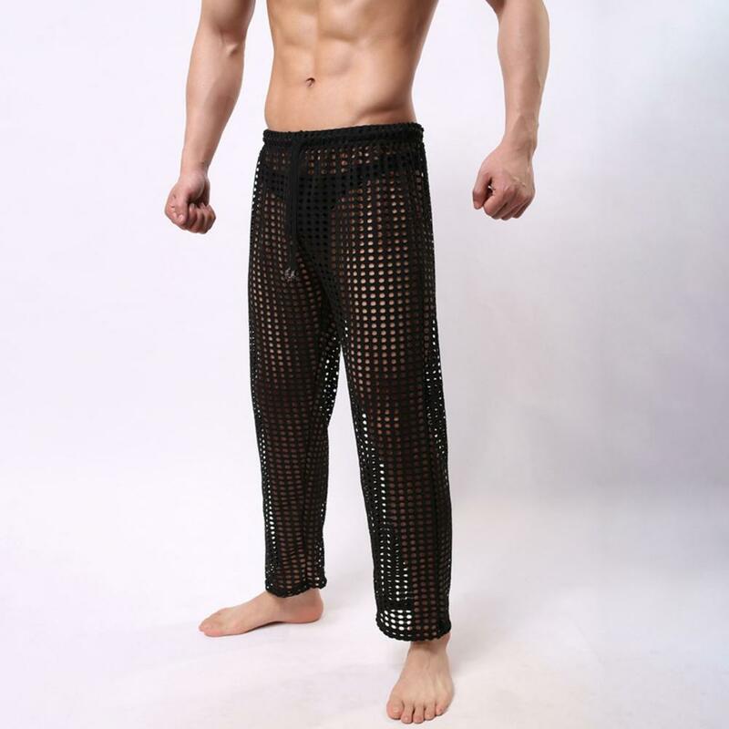 Брюки мужские дышащие с эластичным поясом, Модные дышащие спортивные штаны с вырезами, мягкие удобные для бега в тренажерном зале