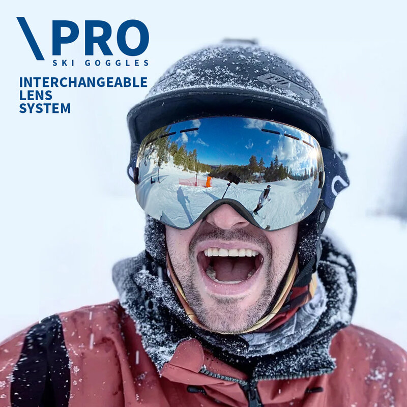 Лыжные очки Pro, 100% защита от ультрафиолетового излучения 400, защита от запотевания, сменные линзы, лыжные очки, сноубордические очки для мужчин и женщин, NATFIRE N3 Pro