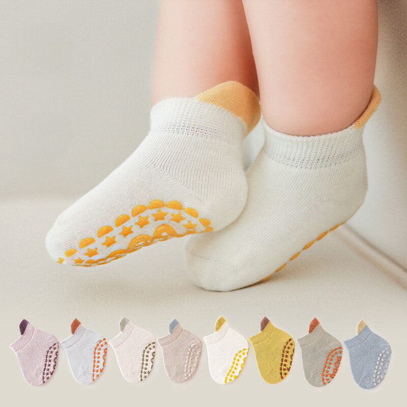 Meias de algodão antiderrapantes para bebê recém-nascido, meias de corte baixo para meninos e meninas de 0-3 anos de idade, um par