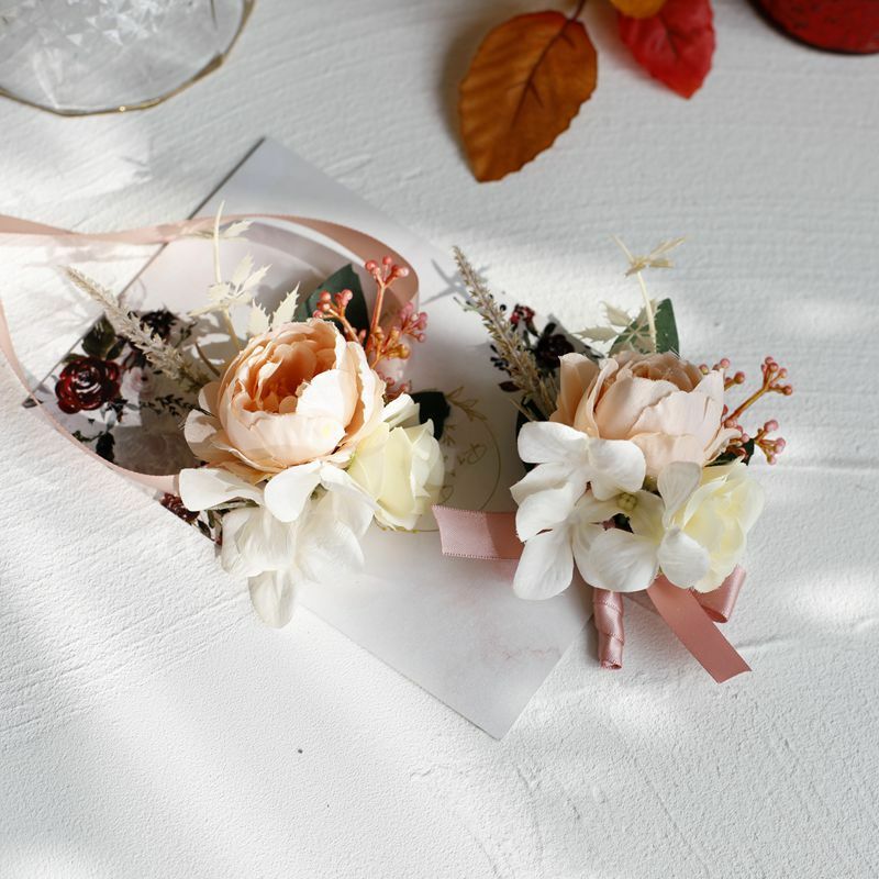 Ramillete de muñeca blanco para dama de honor, flores rosas para pulsera de dama de honor, accesorios de boda, flor de mano nupcial, nuevo