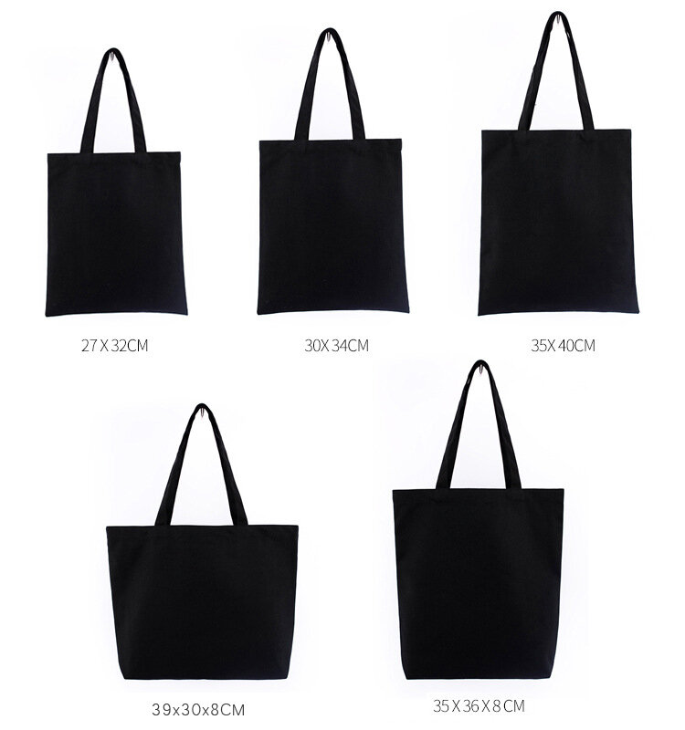Borse di tela riutilizzabili nere in cotone borsa a tracolla pieghevole ecologica borsa grande borsa di tela in tessuto solido per borse da mercato