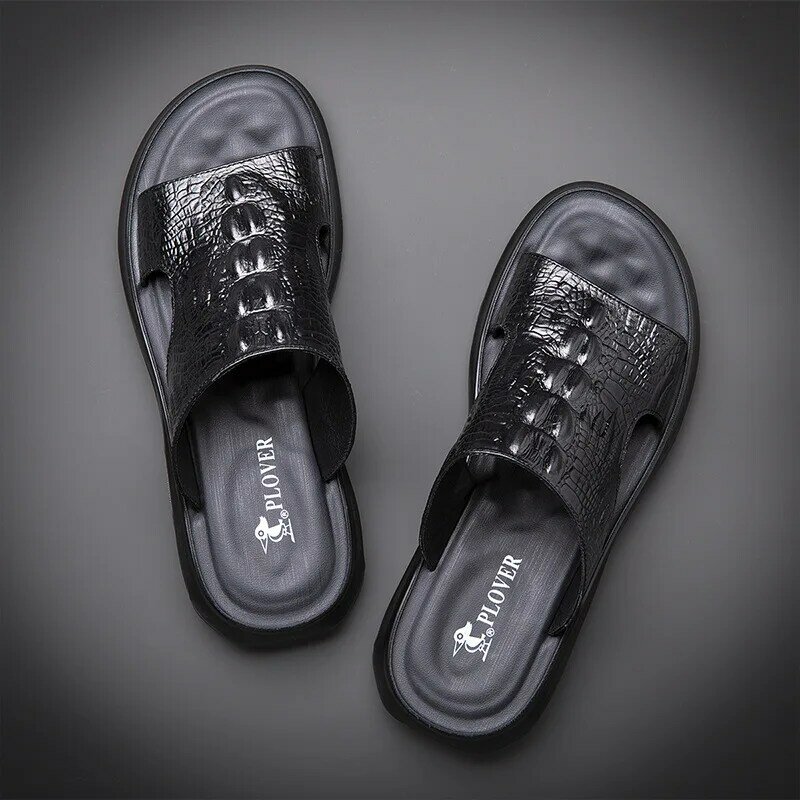 Summer Leather Slippers Men Microfiber Leather Sandals Anti-Slip Quality Street Shoes Light Man Leisure slipper сланцы мужские