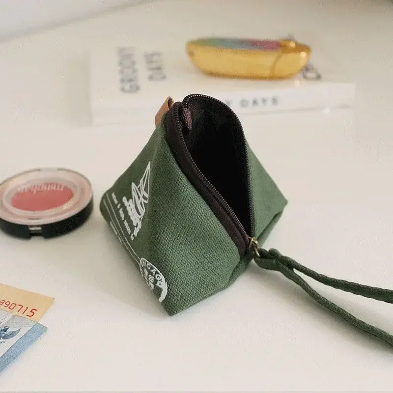 Porte-monnaie en toile Dumpling pour femme, mini sac portable, sacs à clés, tour imprimée, triangle, créatif, rétro, mignon, mode