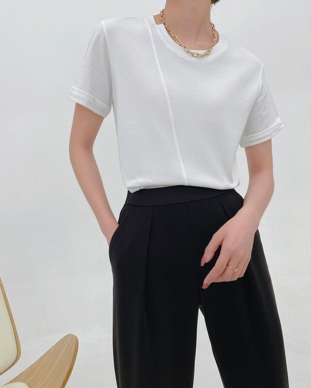T-shirt blanc à manches courtes et col rond pour femme, estival et décontracté, en coton, à la mode, 2022, S-XXL