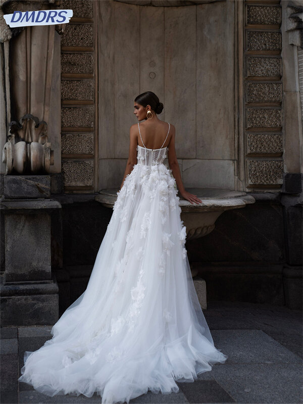 Sexy Spaghetti-Strapped Bridal Dresses 2024 Elegant A-Line Wedding Dress Charming Appliquéd Floor-length Dress Vestidos De Novia