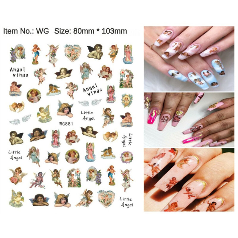 Angel Flower Pattern Nail Stickers Cupid Self-Adhesive Nail Decals 3D Tips Nail Art Decorations Nail Design Manicure Wrap