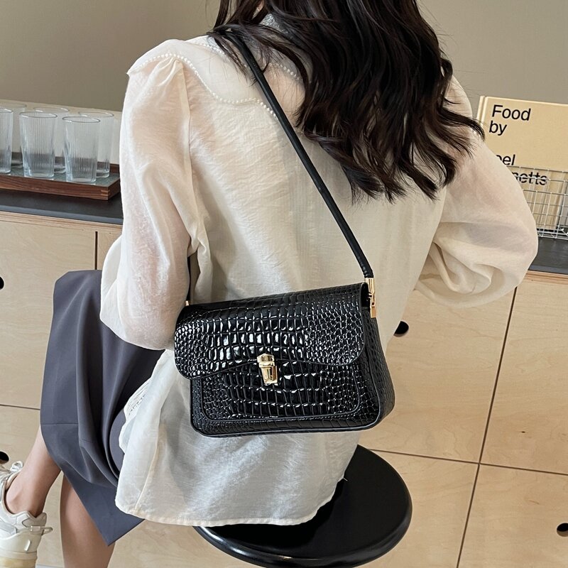Bolsa de ombro feminina de couro jacaré, bolsa e bolsa com zíper, bolsa axilas, bolsas de embreagem para senhora, tendência, Y2K, 2024