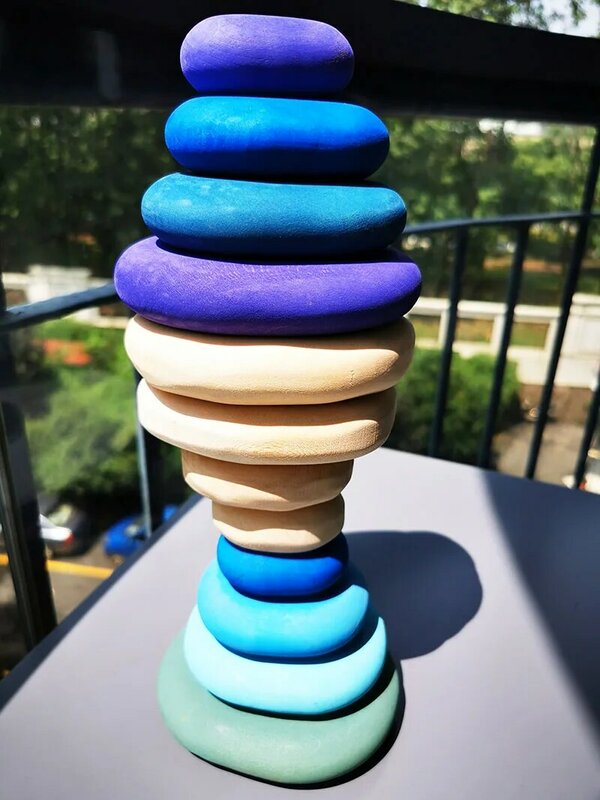 Brinquedos de madeira para crianças arco-íris rio seixos pedras bonecas anéis bolas construção blocos de empilhamento
