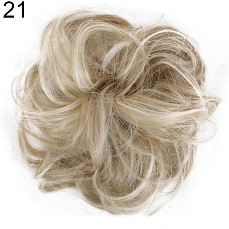 Ikat rambut Chignon sintetis berantakan wanita, ikat rambut palsu kepang ekor hiasan rambut elastis untuk wanita sintetis bungkus keriting ekor kuda