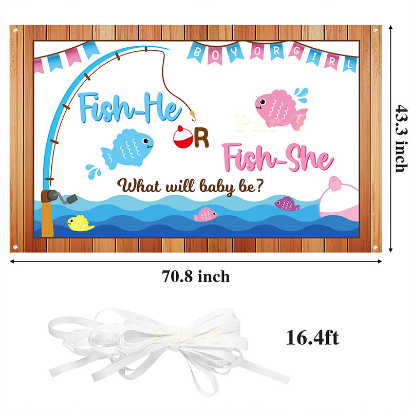 Gone Fishing Gender Reveal Poster Photo Backdrop Blue Boy Pink Girl Baby Shower Party Background Decoration for Parent to Be