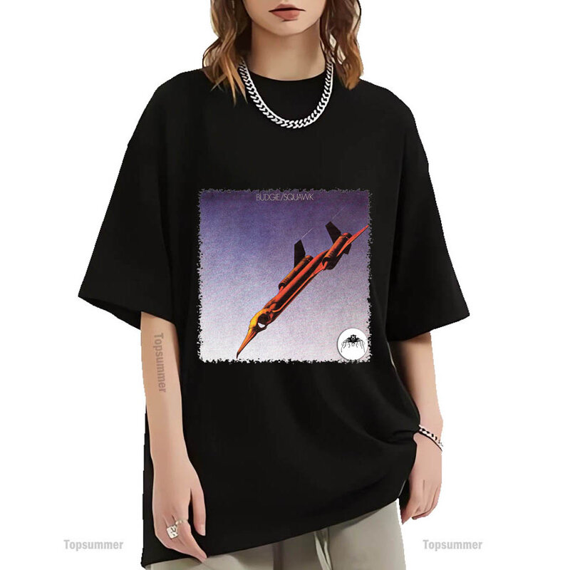 Squawk Album T-Shirt Budgie Tour T Shirt Boy Girl Goth Rock Graphic Printed Tee Shirt Teens Black Top
