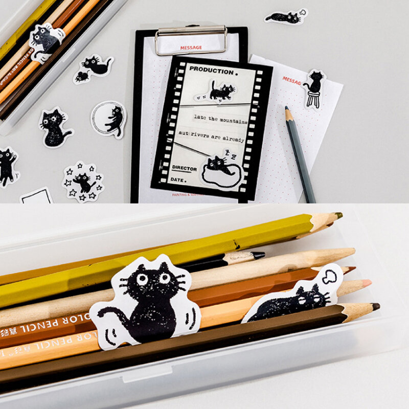 Auto-adesivo preto gato tema adesivos, decoração bonito, Scrapbooking adesivos, planejadores de laptop, 45pcs