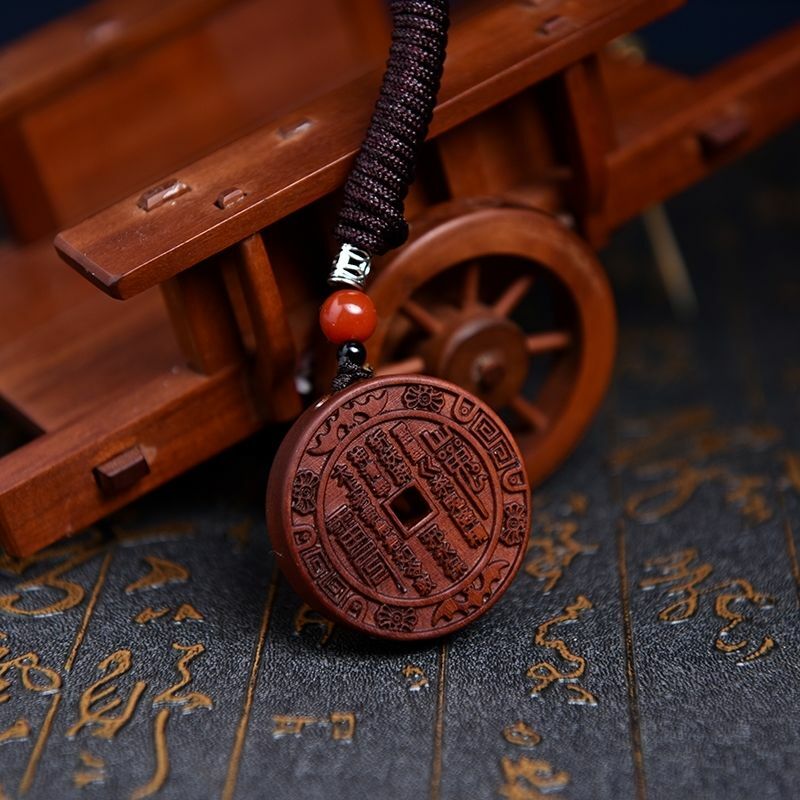 UMQ Natural Lightning Wood Mountain Ghost Spending Money Necklace Pendant Square Hole Too Listing Hand-carved Car Pendant Charms