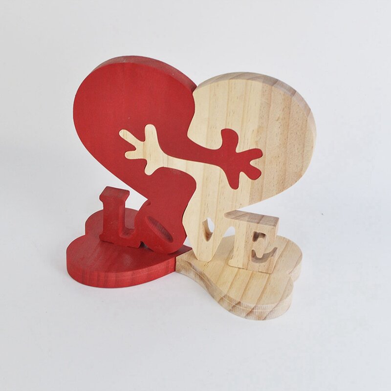 1 buah "cinta" blok Puzzle kayu, ornamen dekoratif patung ornamen kayu blok patung dekoratif