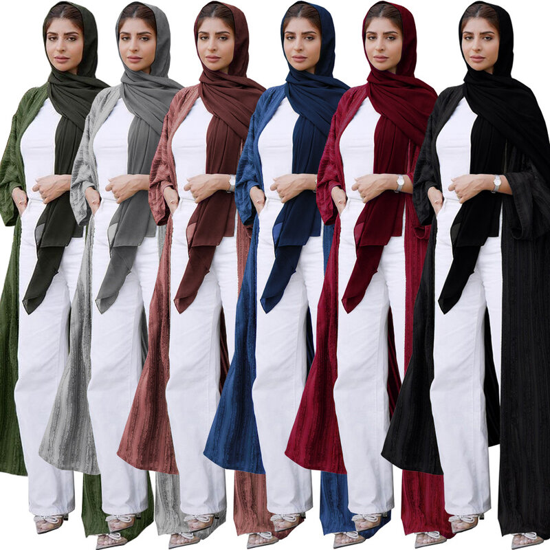 Abaya muçulmana listrada sólida para mulheres, robe étnico solto de cardigã, Dubai, Oriente Médio, Arábia Saudita, roupas Eid, monocromática, 2023