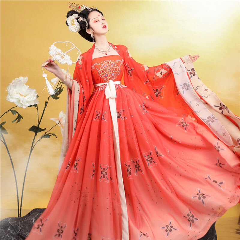 Gaun Trailing tradisional Cina pakaian panggung Hanfu wanita pakaian panggung Cosplay kostum setelan permaisuri