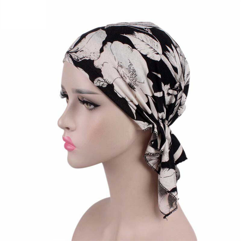 Topi Turban wanita motif mode baru 2021 hiasan kepala Muslim wanita bunga elastis lembut topi Hijab syal kepala