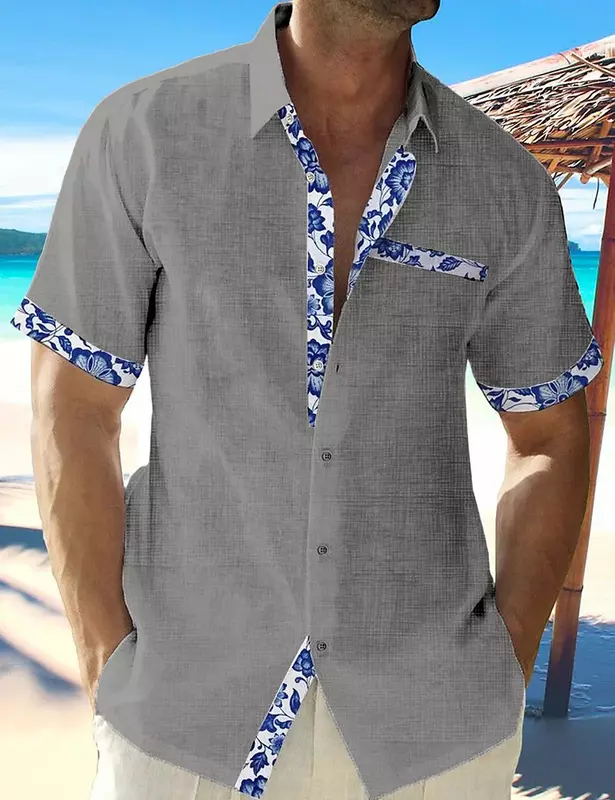 Мужская повседневная одежда для отпуска, с коротким рукавом, плоскими лацканами и передним карманом, весна-лето 2023