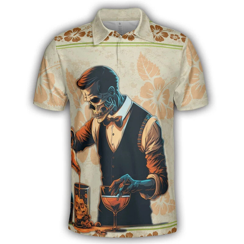 Modna fajna barman z nadrukiem 3D męska koszulka Polo Casual barman Jersey Harajuku Hip Hop Uniform koszulka Polo męskie ubrania