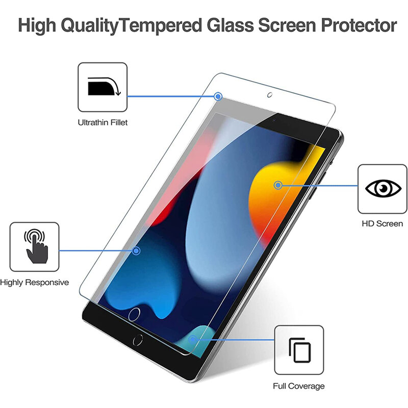 3Pcs Tablet Tempered Glass Screen Protector Cover for IPad 7th 8th 9th Generation 10.2 2019 2020 2021 iPad 7 8 9 Coverage Screen