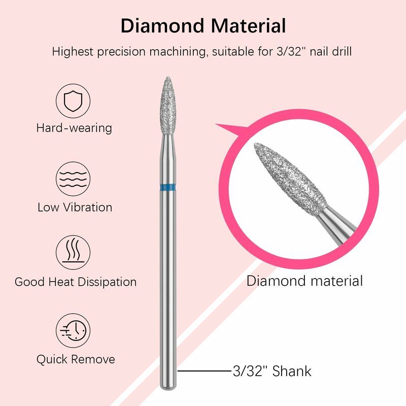 Flame Shape Cuticle Drill Bits for Nails Diamond 3/32” Professional Safety Cuticle Clean Drill Bit for Dead Skin Manicure Tools