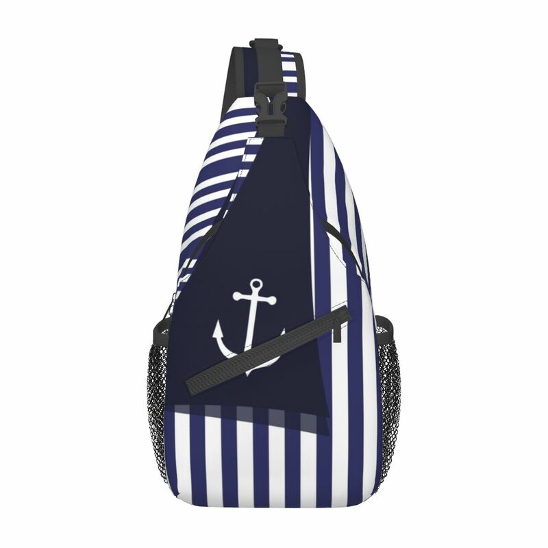 Sailor Stripes Anchor Small Sling Bags Chest Crossbody Shoulder Sling Backpack Hiking Travel Daypacks Rudder Navy Sailing Marine