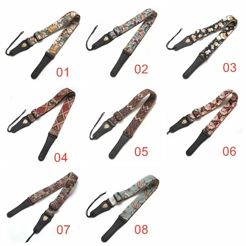 Adjustable Cotton Personalized Colorful Printed Guitar Strap for Electric Guitar Acoustic Guitar Bass Guitar Accessories Cute