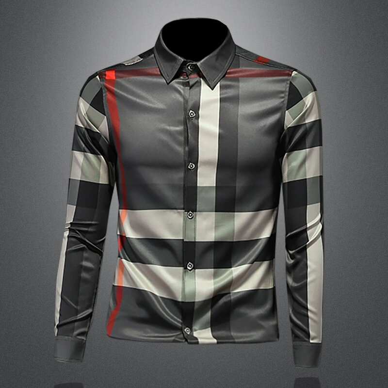 Мужская брендовая рубашка с длинным рукавом, высококачественная ткань, удобная и приталенная, индивидуальная и модная мужская рубашка