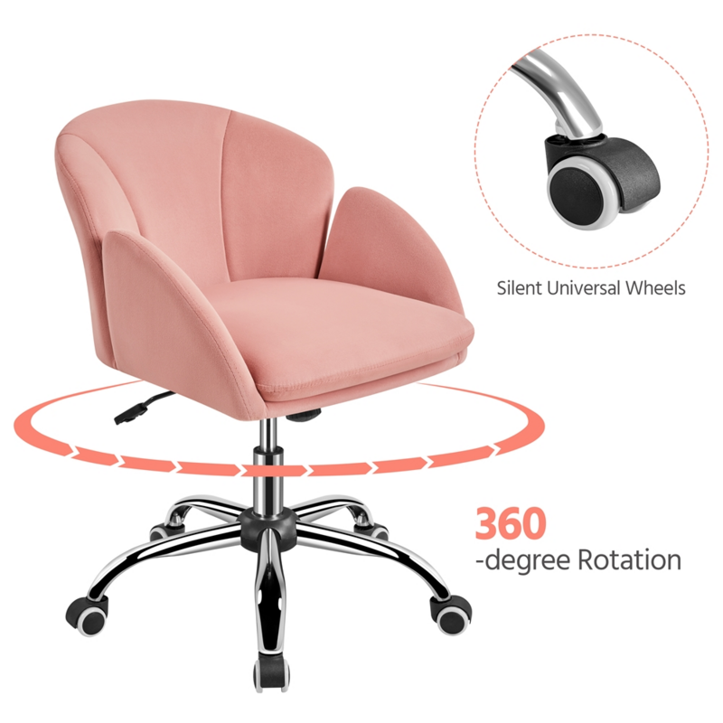 Modern Velvet Rolling Desk Chair for Home Office, Pink Furniture Computer Chair Pink Desk Chair Office Chairs