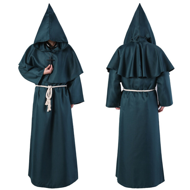 Europeo medievale Halloween Christian friar priest robe witch wizard mantello party death ghost vampire devil vestiti da gioco di ruolo