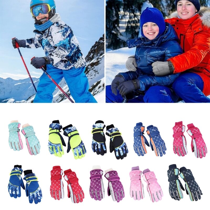 127D Winter Snow Mittens for Children Kids Waterproof Ski Gloves Thermal Gloves for Outdoor Sports Cycling Skiing Riding
