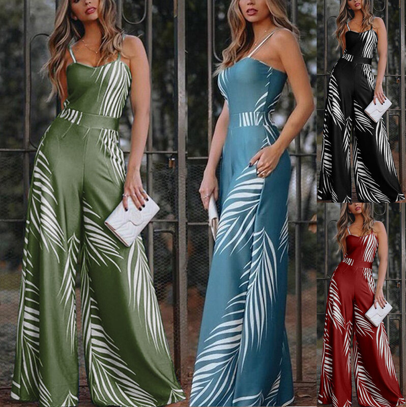 Women's Spring 2024 New Cross Border European and American Leisure Fashion Long Sling Sleeveless Loose Jumpsuit