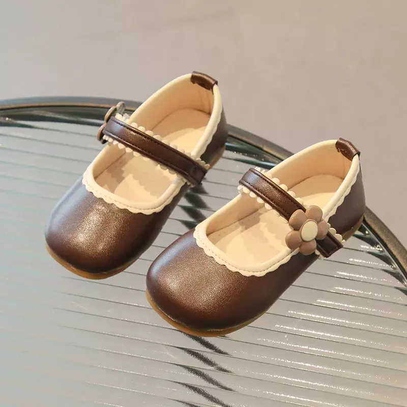 2024 Summer Children Princess Leather Shoes for Girls Spring Fashion Korean Style Sweet Flowers Soft Sole Breathable Casual Shoe