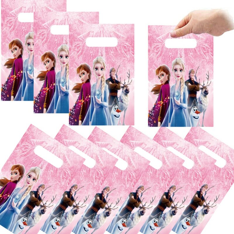 Décorations de fête d'anniversaire thème princesse Anna Elsa la reine des neiges Disney, sac à bonbons, sac cadeau, fournitures de fête prénatale pour enfants filles
